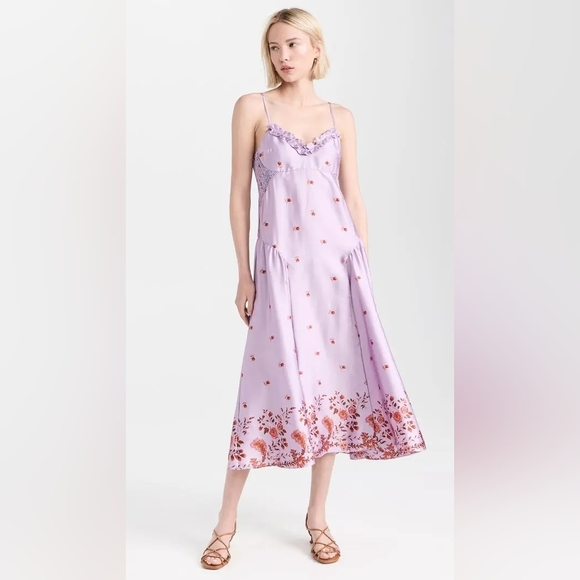 NWT Free People On My Own Printed Midi In Lilac Combo, Size M (See Mark)🌙☺️ - Picture 2 of 12